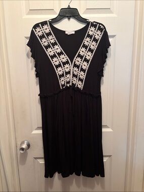 Exist Black Mini Dress with White Floral Embroidery